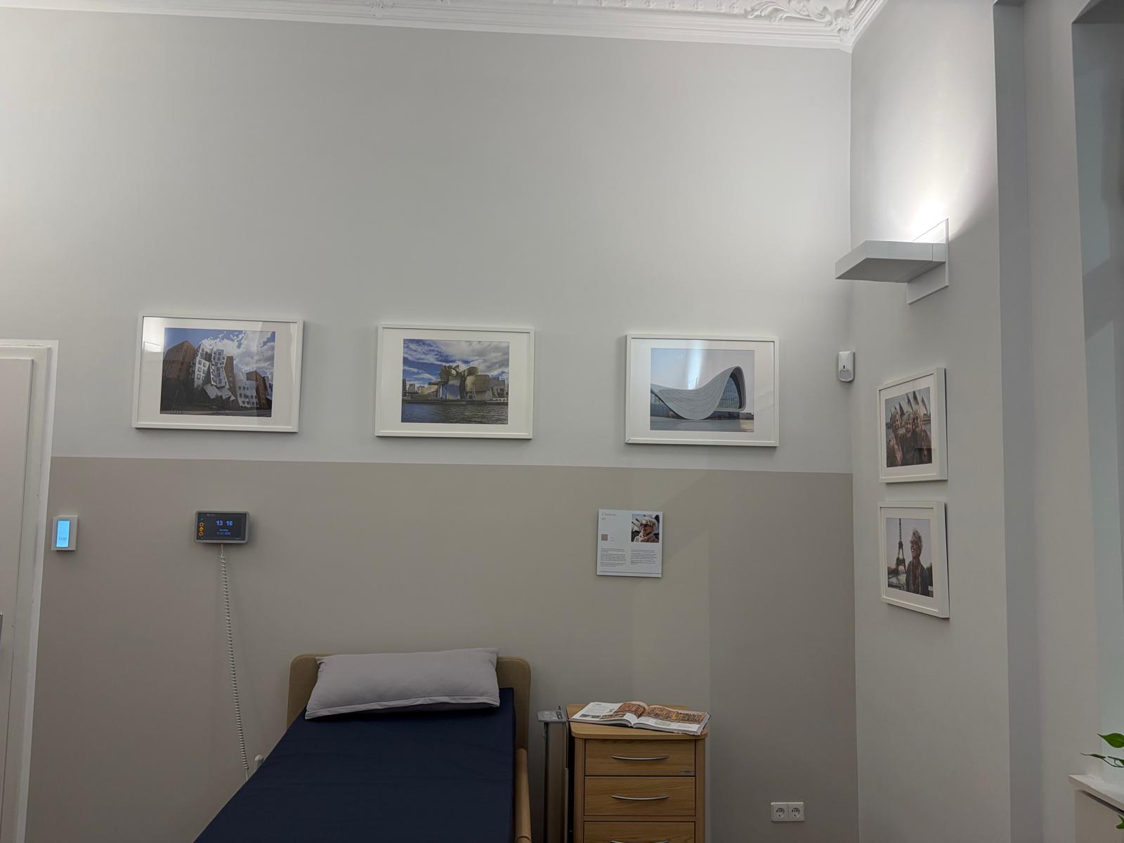 Furnished care home bedroom with a profiling bed in a residential setting